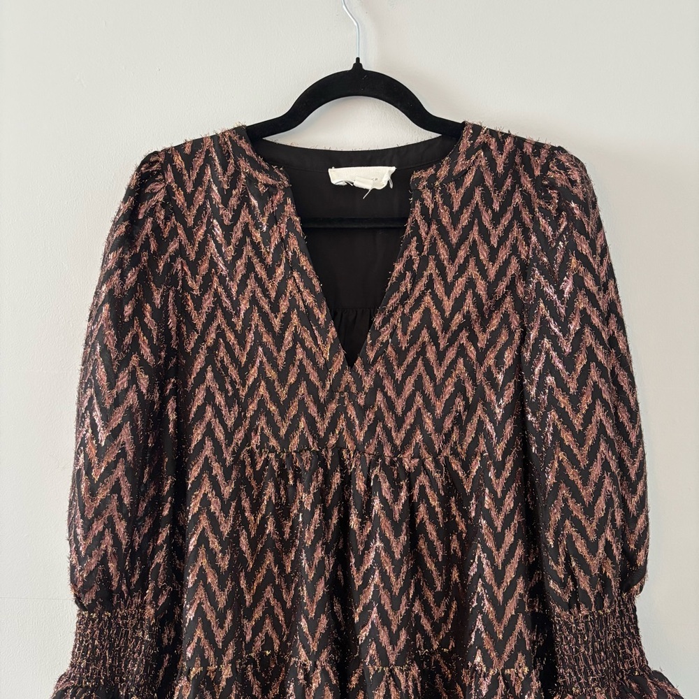 Pomander Place Metallic Ikat Kenzo Dress Mini Flutter Smocked Ruffle Tuckernuck - Picture 3 of 7